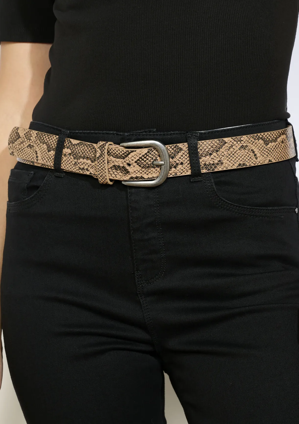 LolaLiza Brede leren riem met slangenprint- Accessoires