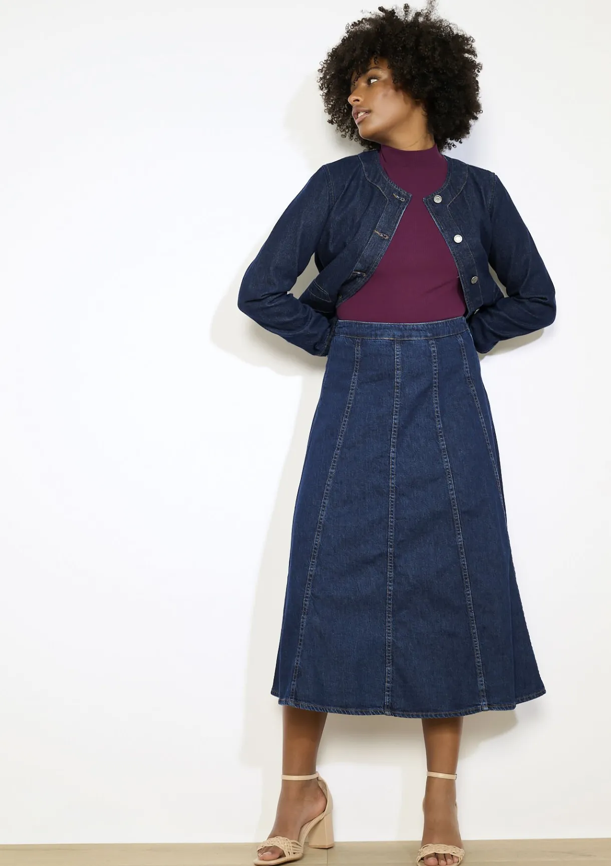 LolaLiza Denim midi-rok met flair- Rokken