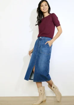 LolaLiza Denim midi-rok met split- Rokken