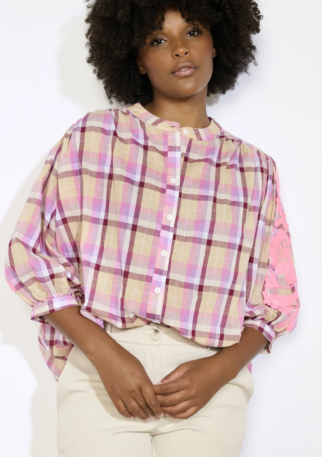 LolaLiza Geblokte blouse met borduursel- Blouses En Hemden