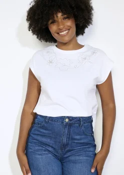 LolaLiza Geborduurd bloemen t-shirt- Tops En T-Shirts