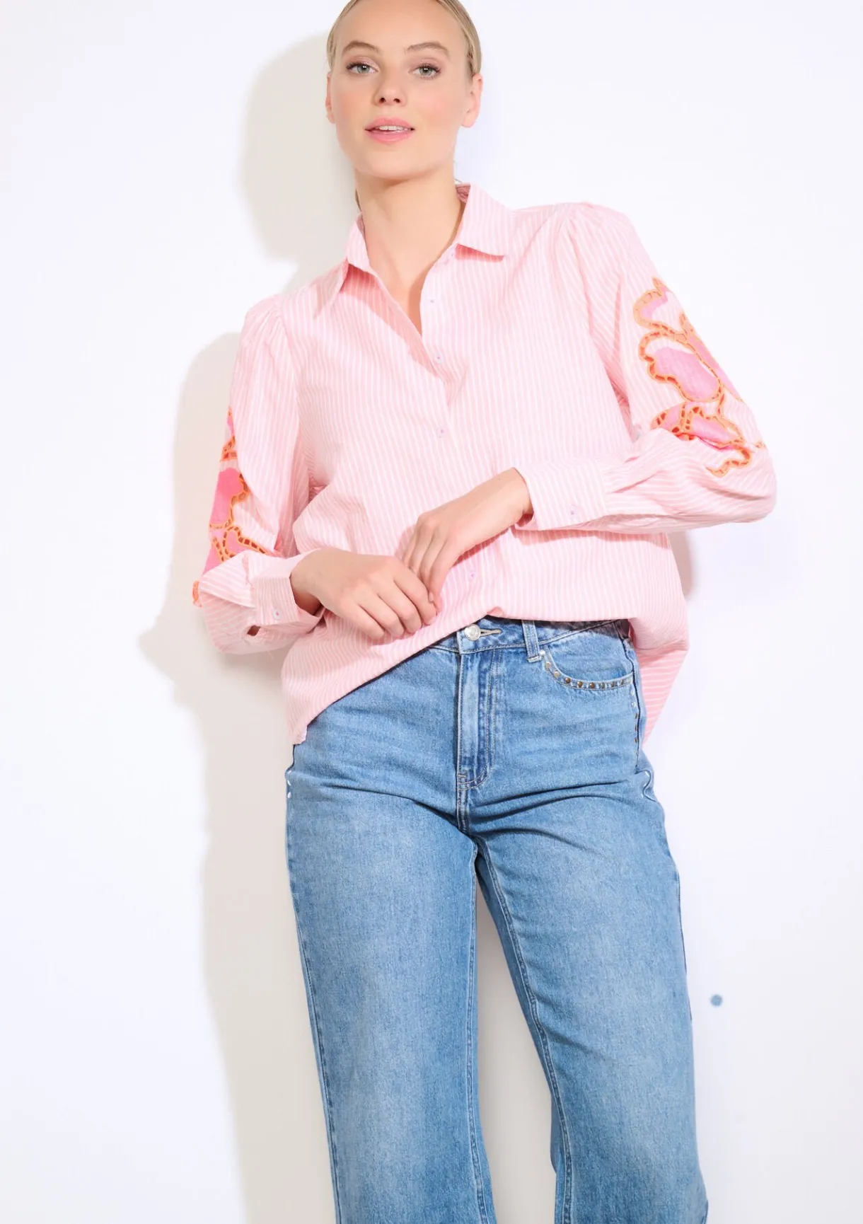 LolaLiza Geborduurde blouse met strepen- Blouses En Hemden