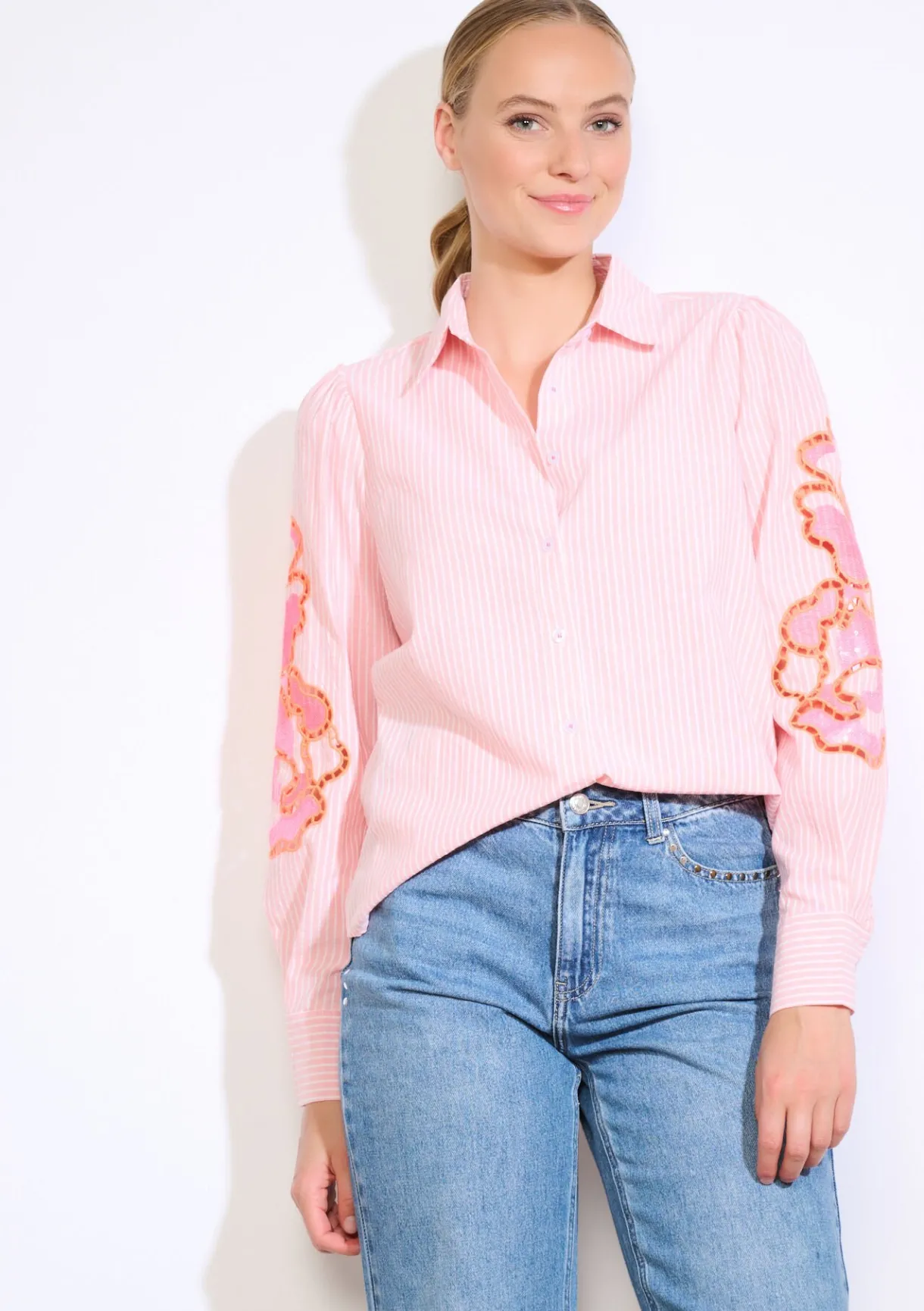 LolaLiza Geborduurde blouse met strepen- Blouses En Hemden