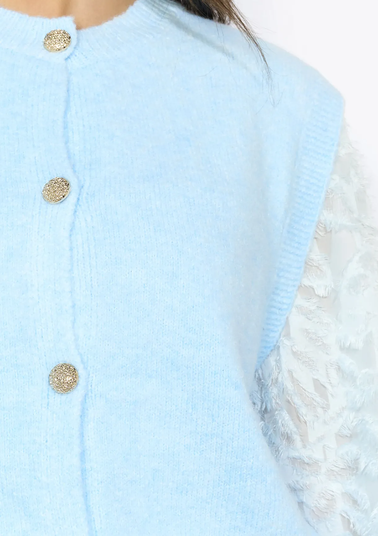 LolaLiza Gebreid vest met kantmouwen- Truien En Cardigans