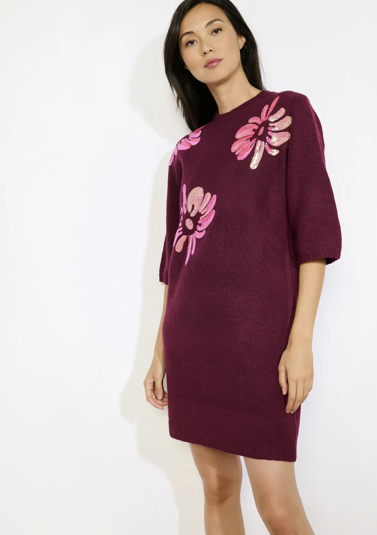 LolaLiza gebreide jurk met bloemenborduursel- Jurken