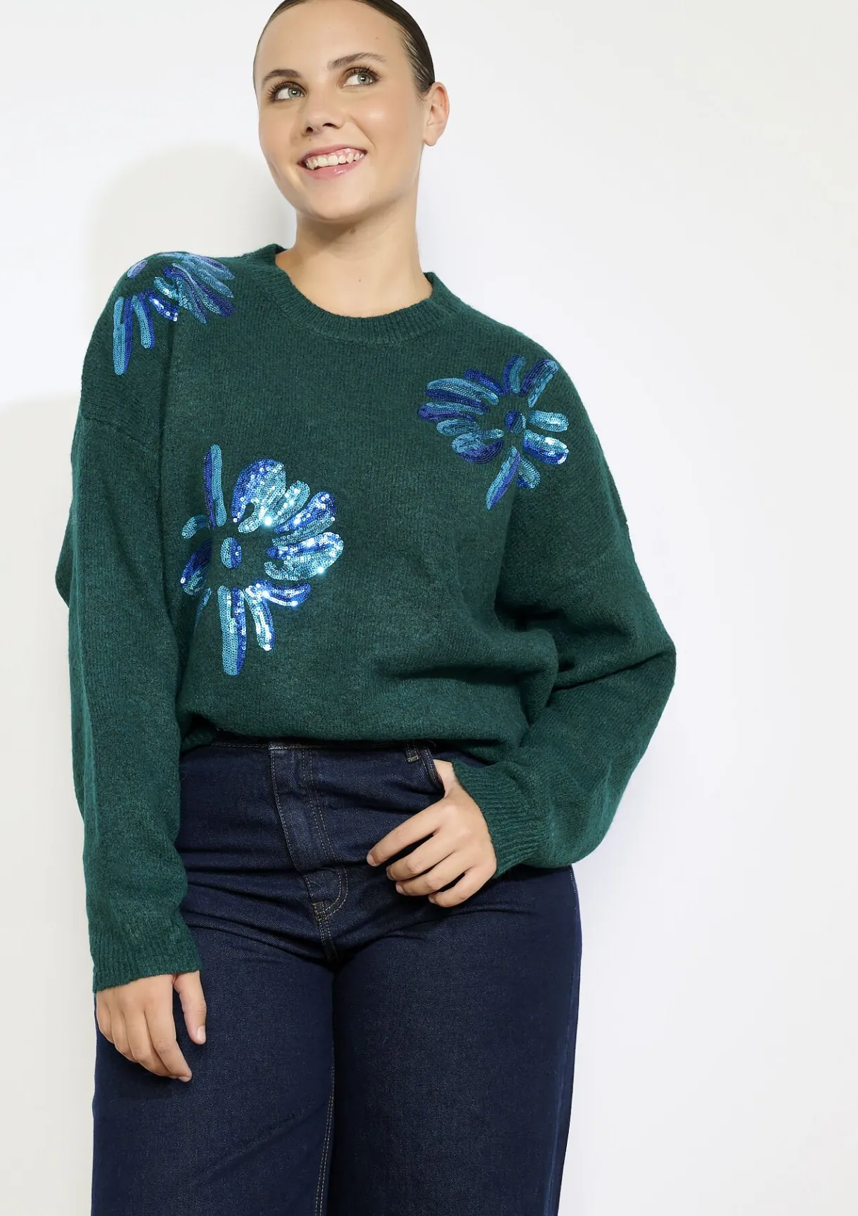 LolaLiza Gebreide trui met paillettenbloemen- Truien En Cardigans