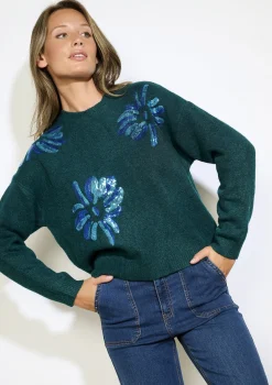 LolaLiza Gebreide trui met paillettenbloemen- Truien En Cardigans