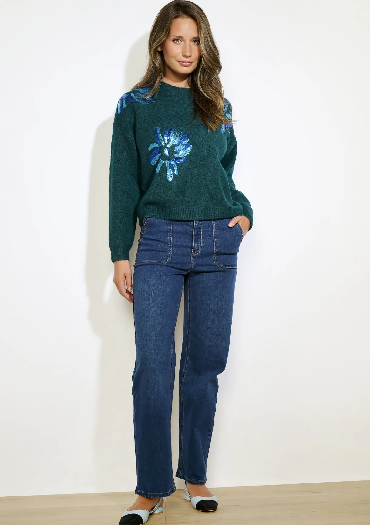 LolaLiza Gebreide trui met paillettenbloemen- Truien En Cardigans