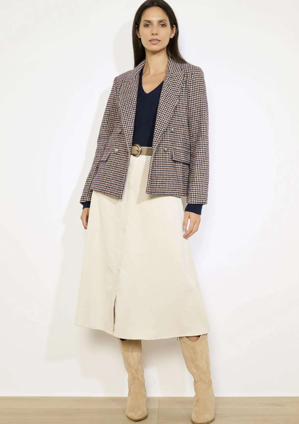 LolaLiza Geruite double-breasted blazer- Vesten En Blazers
