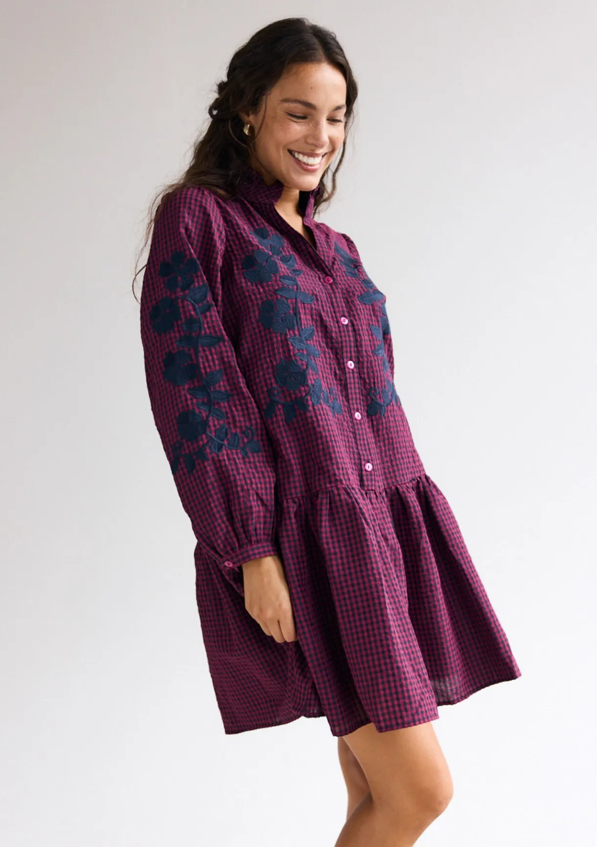 LolaLiza Geruite mini-jurk met borduurwerk- Jurken