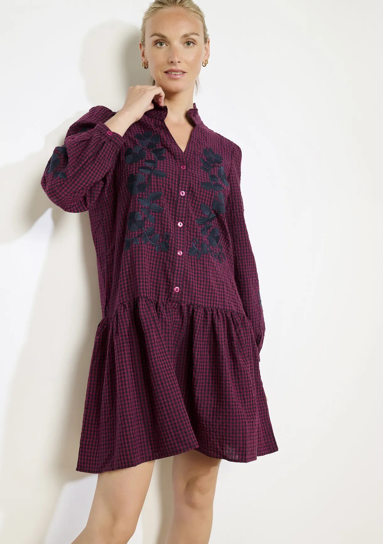 LolaLiza Geruite mini-jurk met borduurwerk- Jurken