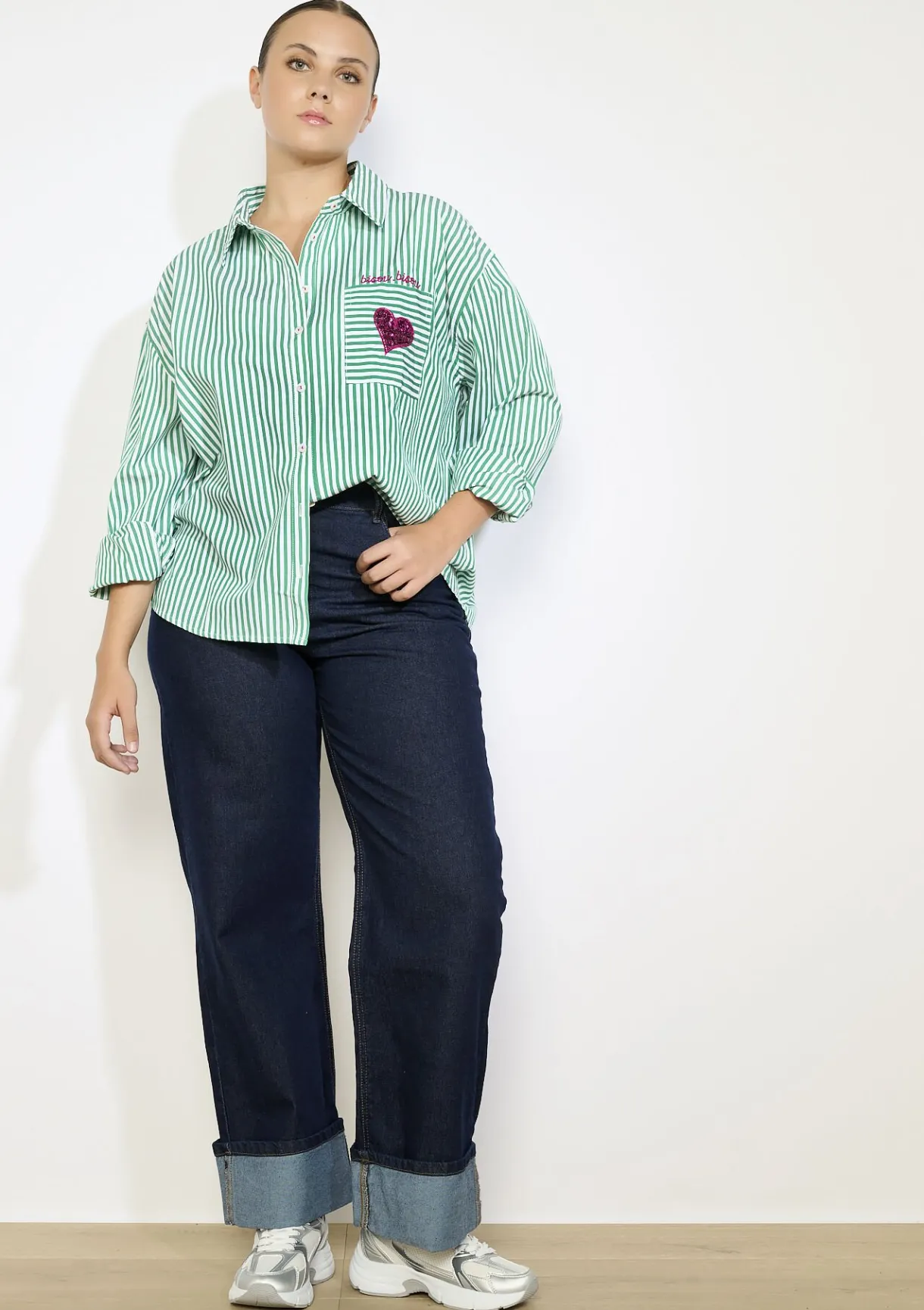 LolaLiza Gestreept hemd met hartdetail- Blouses En Hemden