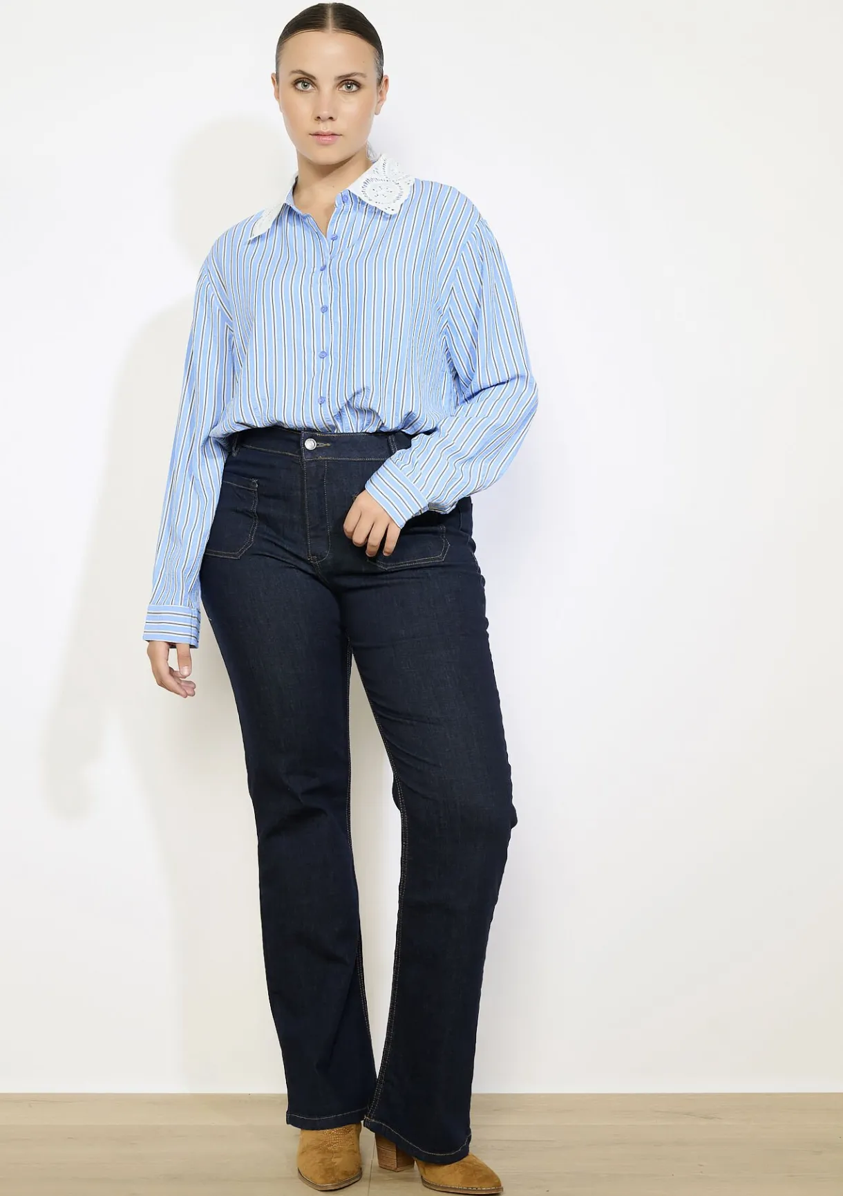 LolaLiza Gestreept hemd met macramékraag- Blouses En Hemden