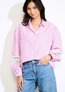 LolaLiza Gestreept overhemd met kantdetails- Blouses En Hemden