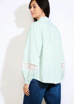 LolaLiza Gestreept overhemd met kantdetails- Blouses En Hemden