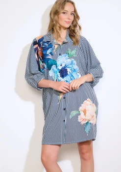 LolaLiza Gestreepte overhemdjurk met bloemen- Jurken