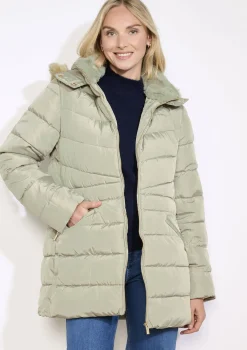 LolaLiza Gewatteerde jas met imitatiebontkap- Mantels En Jassen