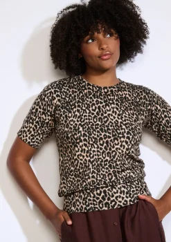 LolaLiza Korte mouwen trui met luipaardprint- Truien En Cardigans
