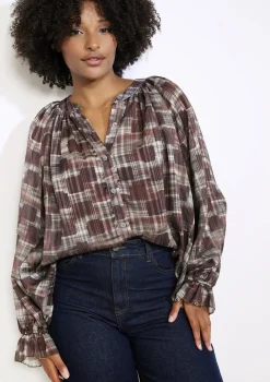 LolaLiza Losvallende blouse met ruiten- Blouses En Hemden