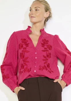 LolaLiza Losvallende geborduurde blouse- Blouses En Hemden