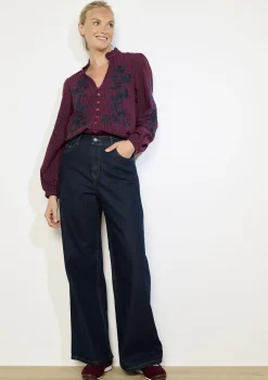 LolaLiza Losvallende geborduurde blouse- Blouses En Hemden