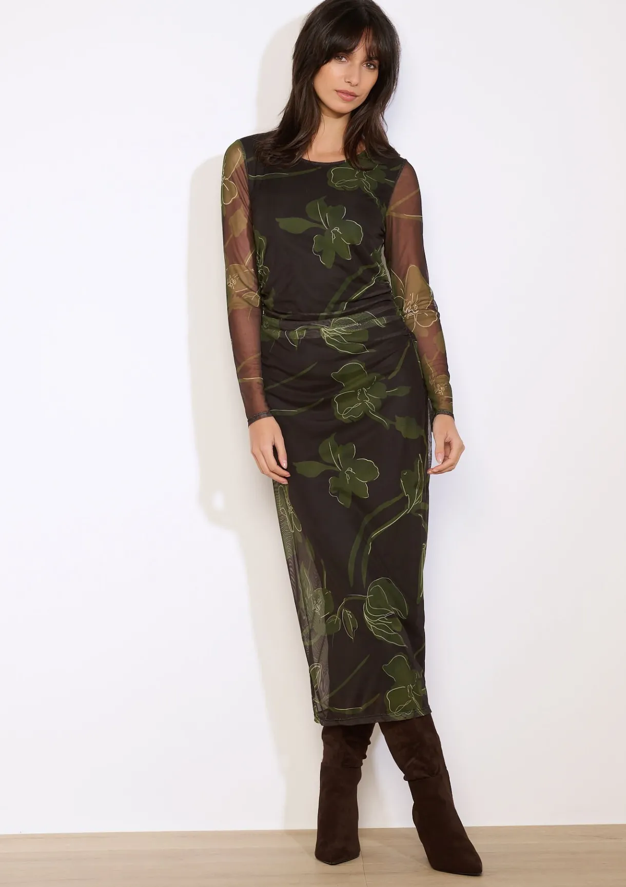 LolaLiza Mesh lange jurk met bloemenprint- Jurken