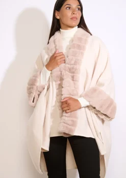 LolaLiza Poncho met imitatiebontdetails- Accessoires|Mantels En Jassen