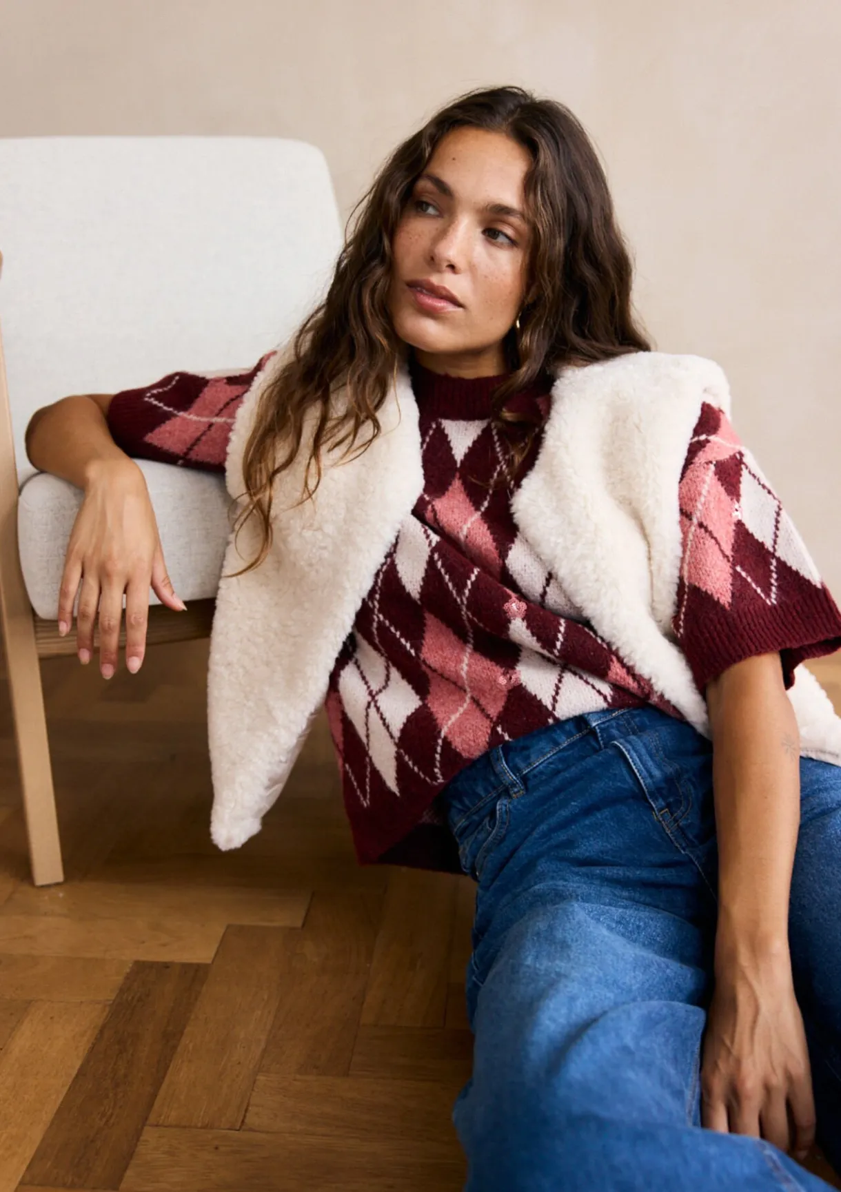 LolaLiza Ruitjestrui met korte mouwen- Truien En Cardigans