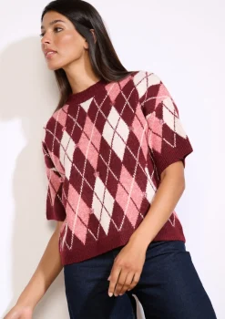 LolaLiza Ruitjestrui met korte mouwen- Truien En Cardigans