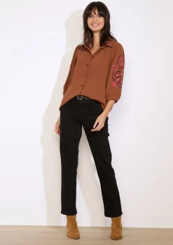 LolaLiza Shirt met geborduurde mouw- Blouses En Hemden