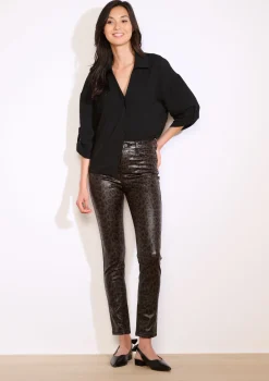 LolaLiza Slim fit gecoate broek met luipaard- Broeken