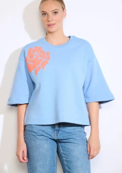 LolaLiza Sweat met paillettenbloem- Sweats