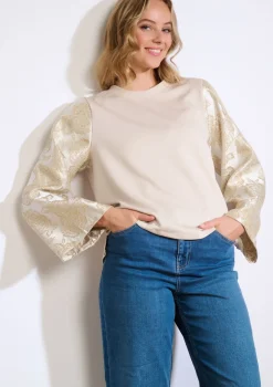 LolaLiza Sweatshirt met jacquardmouwen- Sweats