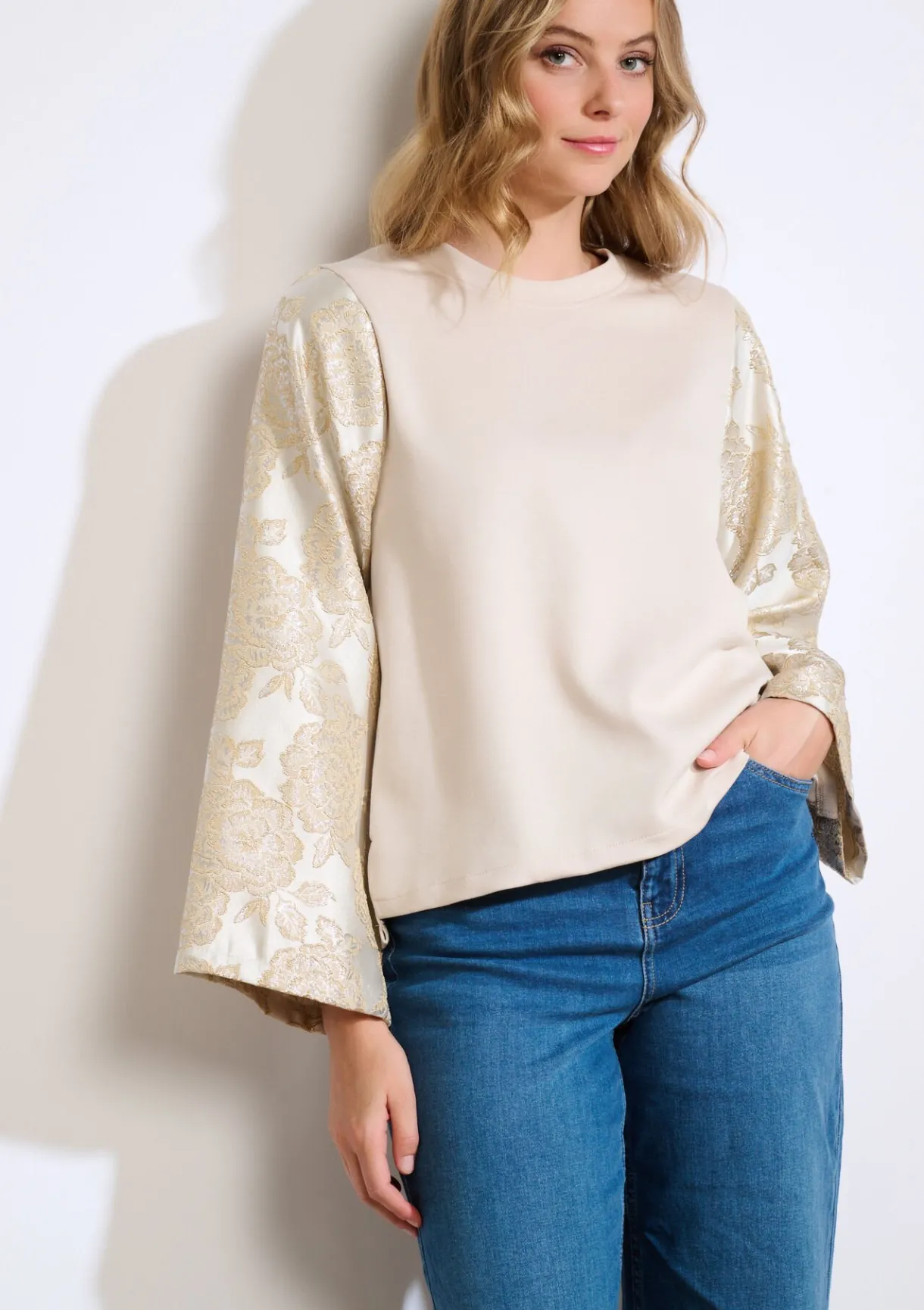 LolaLiza Sweatshirt met jacquardmouwen- Sweats