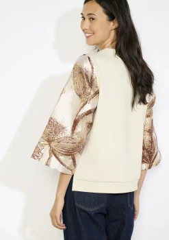 LolaLiza Trui met bloemen en paillettenmouwen- Sweats