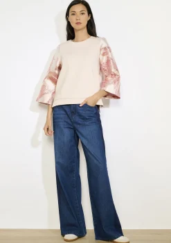 LolaLiza Trui met bloemen en paillettenmouwen- Sweats