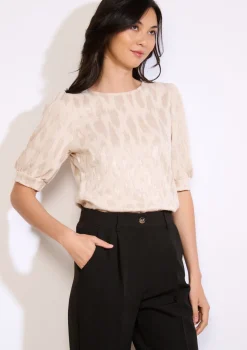 LolaLiza T-shirt met pofmouwen en luipaard- Tops En T-Shirts