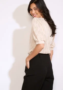 LolaLiza T-shirt met pofmouwen en luipaard- Tops En T-Shirts