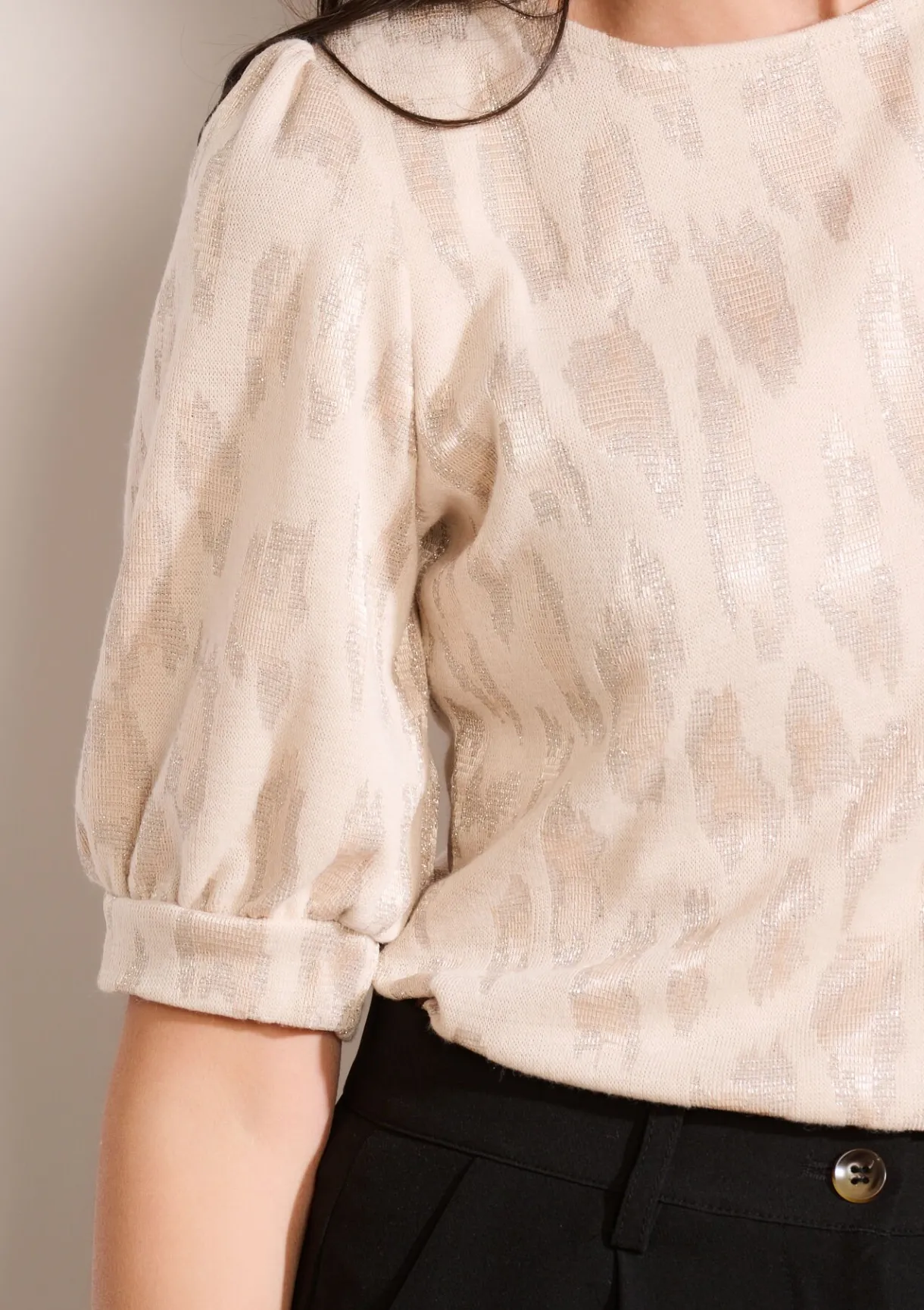 LolaLiza T-shirt met pofmouwen en luipaard- Tops En T-Shirts