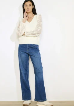 LolaLiza V-hals trui met kanten mouwen- Truien En Cardigans