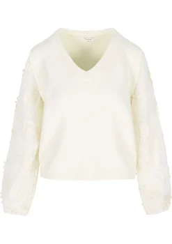 LolaLiza V-hals trui met kanten mouwen- Truien En Cardigans