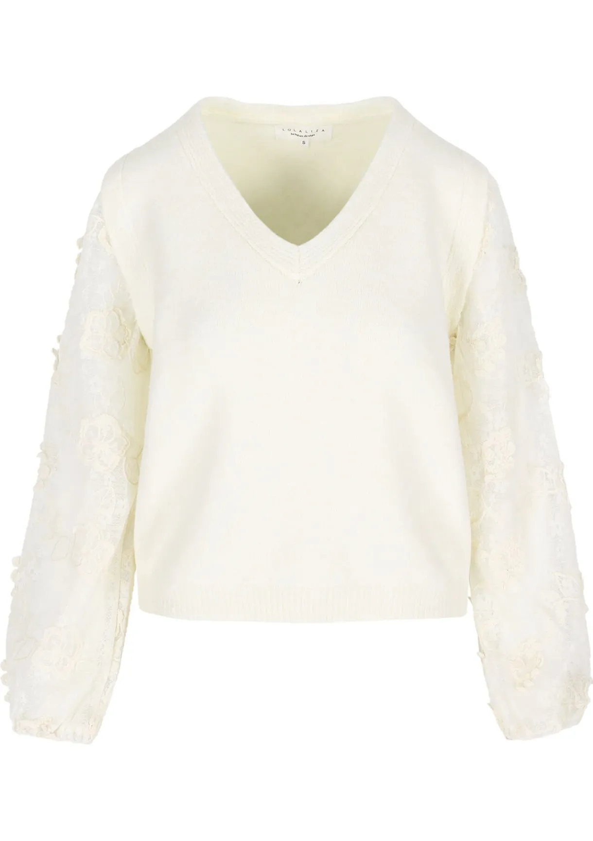 LolaLiza V-hals trui met kanten mouwen- Truien En Cardigans